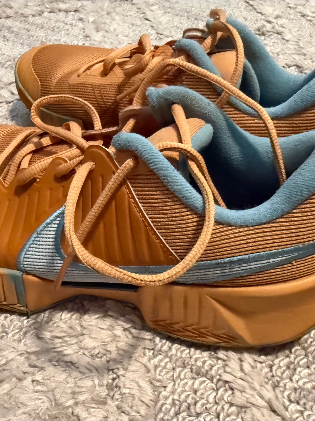 Kids Tan And Light Blue Athletic Sneakers